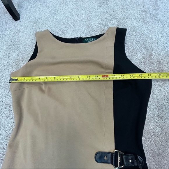 LAUREN Ralph Lauren camel tan brown black sleeveless buckle dress Sz 8 - Picture 12 of 15